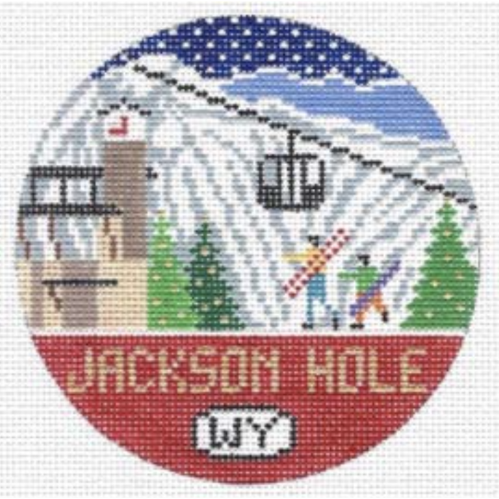 Jackson Hole Travel Round Needlepoint Canvas - KC Needlepoint