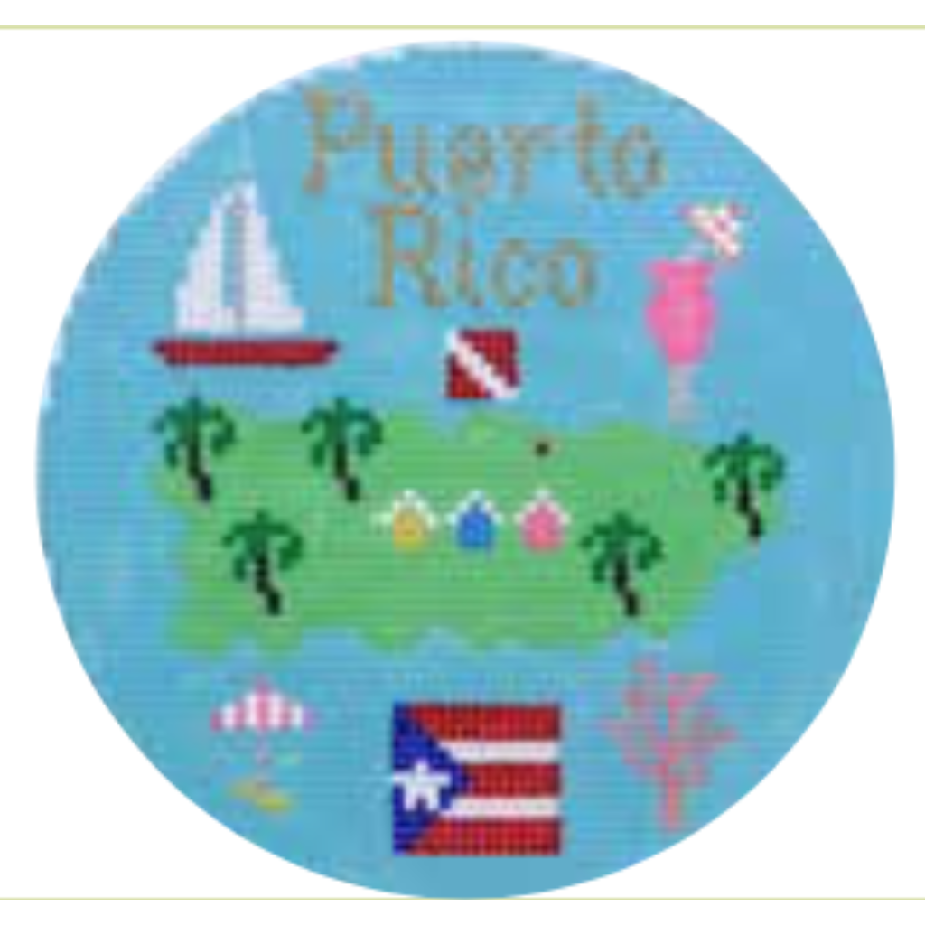 Puerto Rico 4 1/4" Travel Round Needlepoint Canvas - KC Needlepoint
