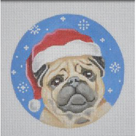 Pug Santa Ornament Canvas - KC Needlepoint