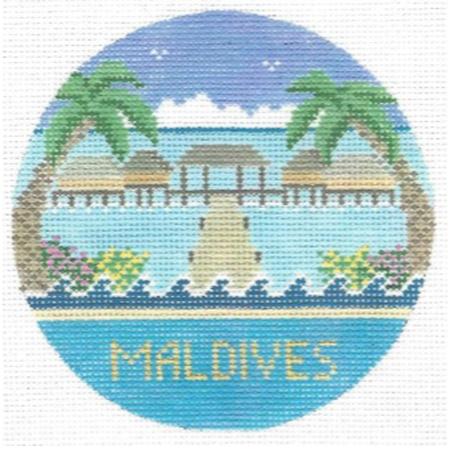 Maldives Travel Round Canvas - KC Needlepoint