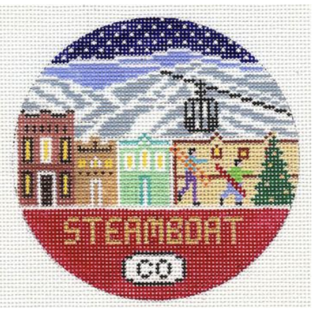 Steamboat Travel Round Needlepoint Canvas - KC Needlepoint