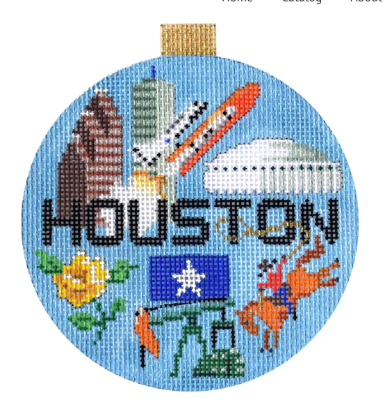Houston Travel Round Canvas - KC Needlepoint