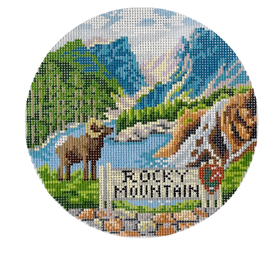 Rocky Mountain Travel Round Canvas - KC Needlepoint