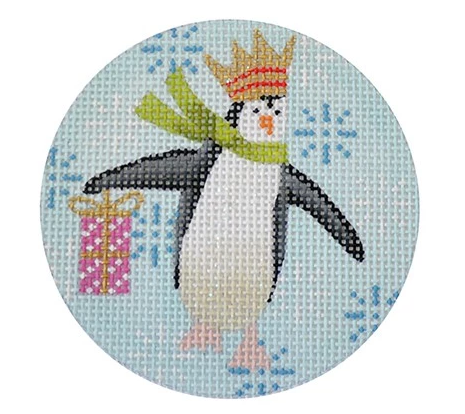 Penguin Christmas Round Pink Canvas - KC Needlepoint
