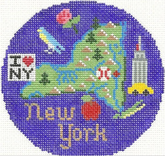 New York 4 1/4" Travel Round Needlepoint Canvas - KC Needlepoint