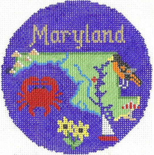 Maryland 4 1/4" Travel Round Needlepoint Canvas - KC Needlepoint