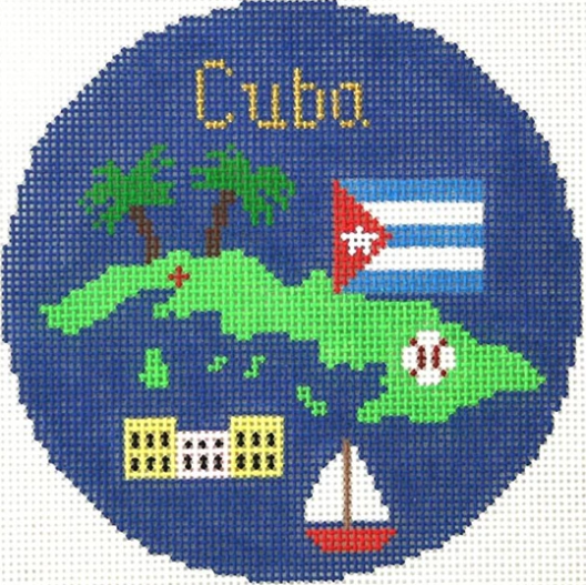 Cuba 4 1/4" Travel Round Needlepoint Canvas - KC Needlepoint
