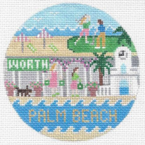 Palm Beach Travel Round Needlepoint Canvas - KC Needlepoint