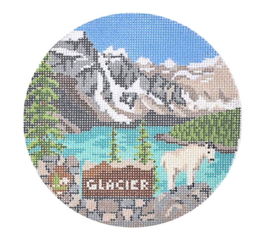 Glacier National Park Travel Round Canvas - KC Needlepoint