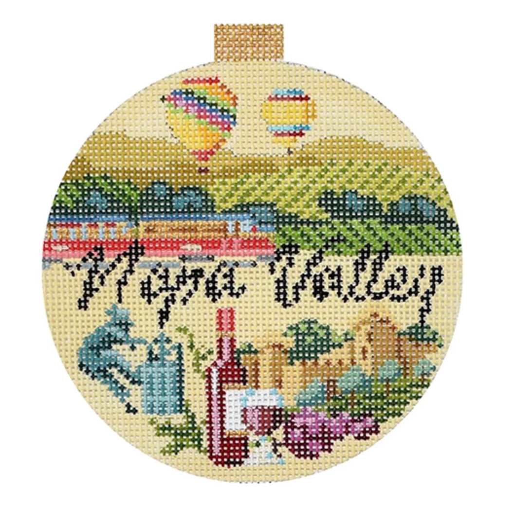 Napa Valley Travel Round Needlepoint Canvas - KC Needlepoint