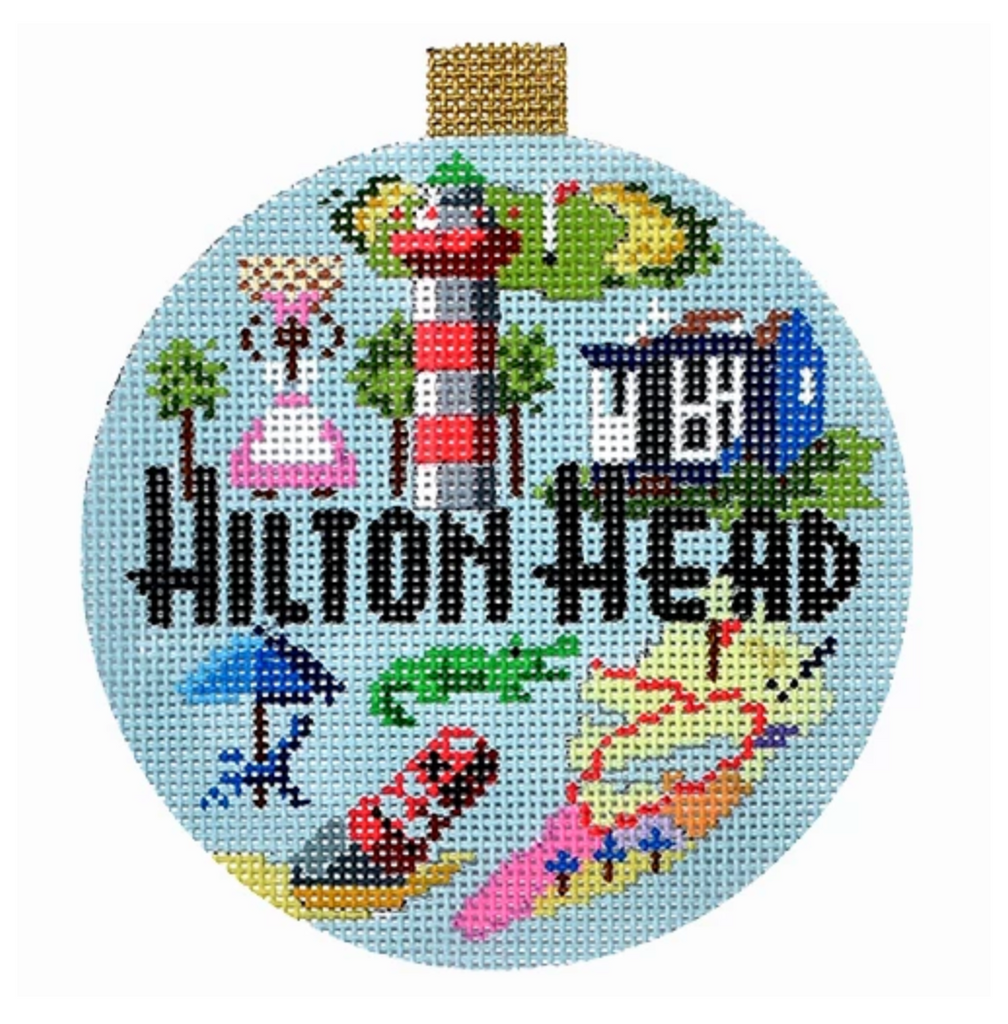 Hilton Head Travel Round Needlepoint Canvas - KC Needlepoint