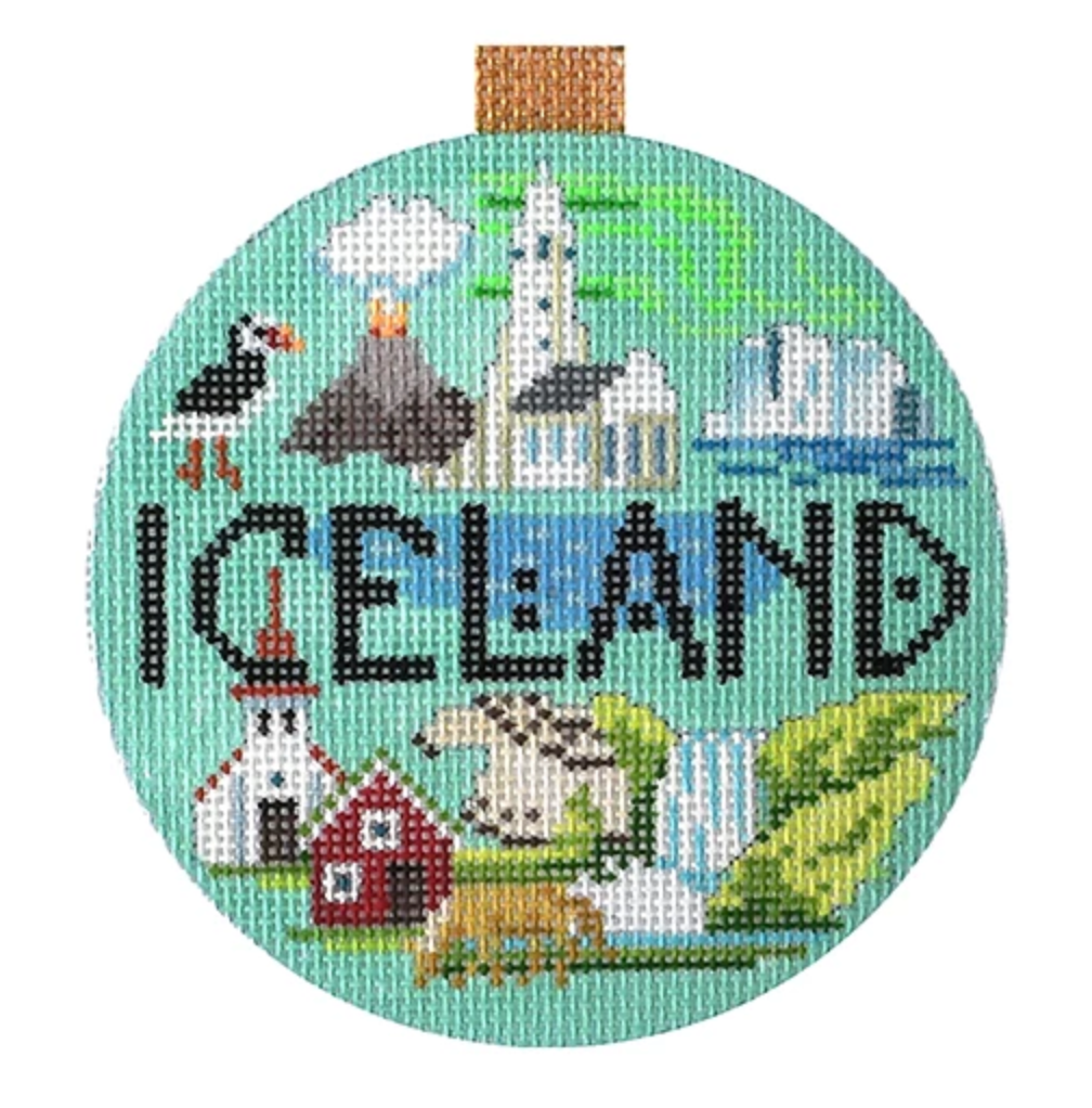 Iceland Travel Round Needlepoint Canvas - KC Needlepoint