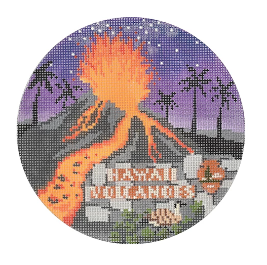 Hawaii Volcanoes Travel Round Needlepoint Canvas - KC Needlepoint