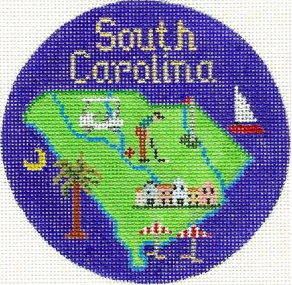 South Carolina 4" Travel Round Needlepoint Canvas - KC Needlepoint