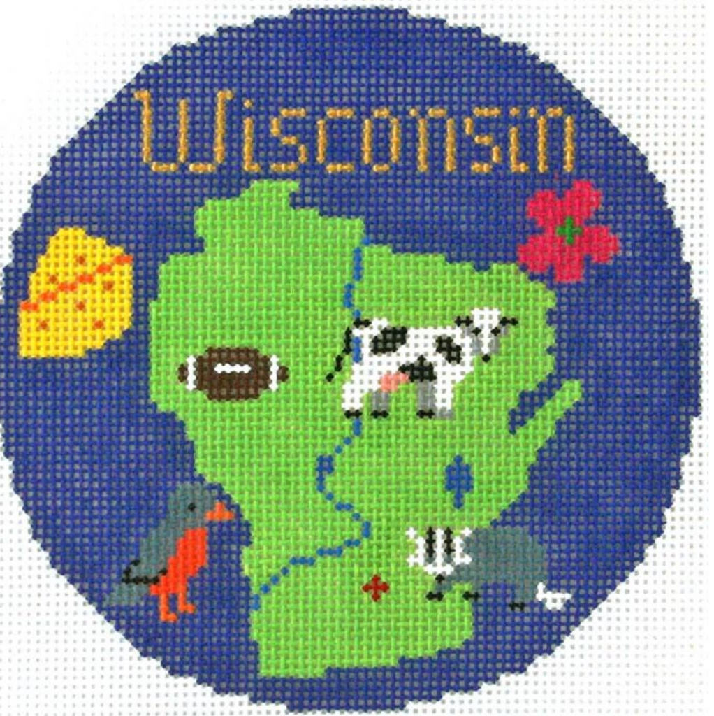 Wisconsin 4 1/4" Travel Round Needlepoint Canvas - KC Needlepoint