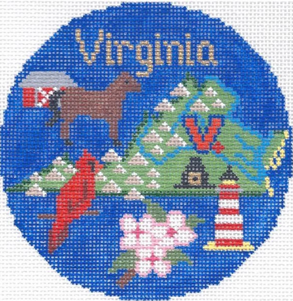 Virginia 4 1/4" Travel Round Needlepoint Canvas - KC Needlepoint