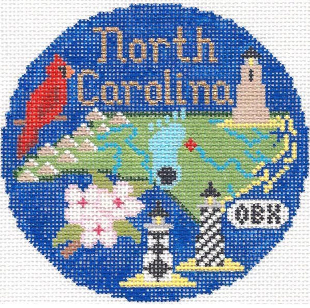 North Carolina 4 1/4" Travel Round Needlepoint Canvas - KC Needlepoint