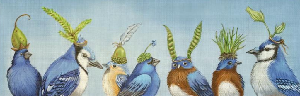 Birds of Blue Needlepoint Canvas - KC Needlepoint