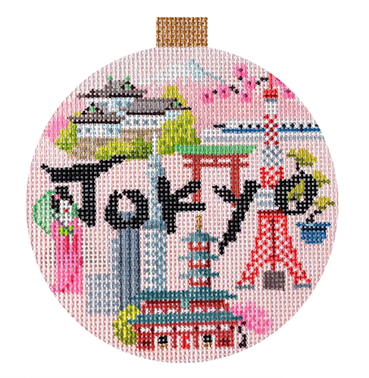 Tokyo Travel Round Needlepoint Canvas - KC Needlepoint