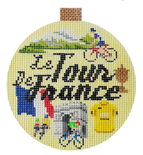 Le Tour De France Travel Round Needlepoint Canvas - KC Needlepoint