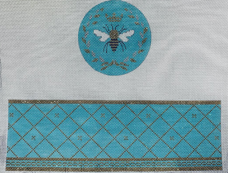 Blue Hinged Box with Bee Canvas - KC Needlepoint
