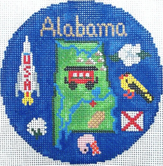 Alabama 4 1/4" Travel Round Needlepoint Canvas - KC Needlepoint