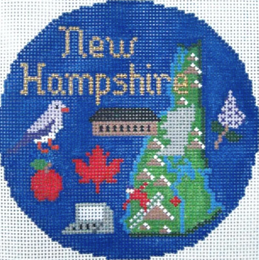 New Hampshire 4 1/4" Travel Round Needlepoint Canvas - KC Needlepoint