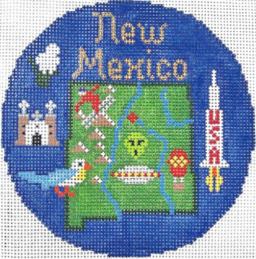 New Mexico 4 1/4" Travel Round Needlepoint Canvas - KC Needlepoint