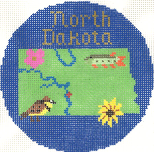 North Dakota 4 1/4" Travel Round Needlepoint Canvas - KC Needlepoint