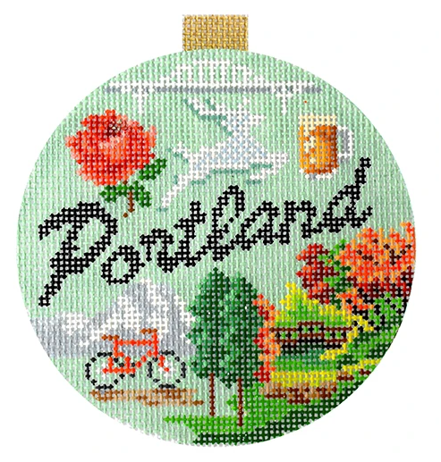 Portland Travel Round Needlepoint Canvas - KC Needlepoint
