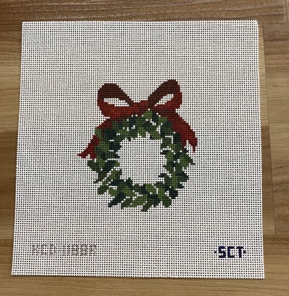 Monogramable Wreath Ornament Canvas - needlepoint