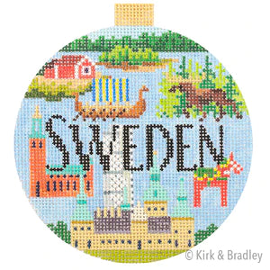 Sweden Travel Round Needlepoint Canvas - KC Needlepoint