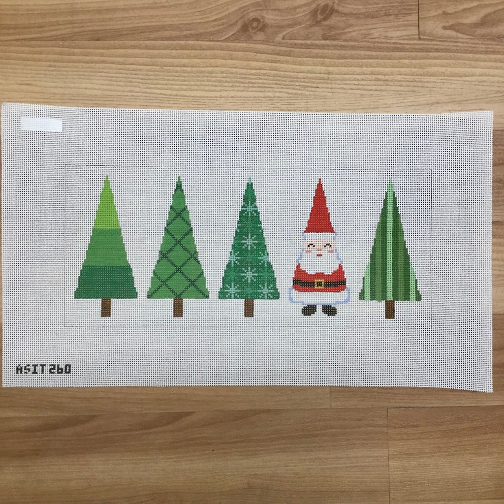 Santa and Four Trees Needlepoint Canvas - KC Needlepoint