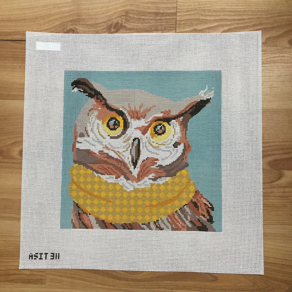 Owl with Scarf Needlepoint Canvas - KC Needlepoint