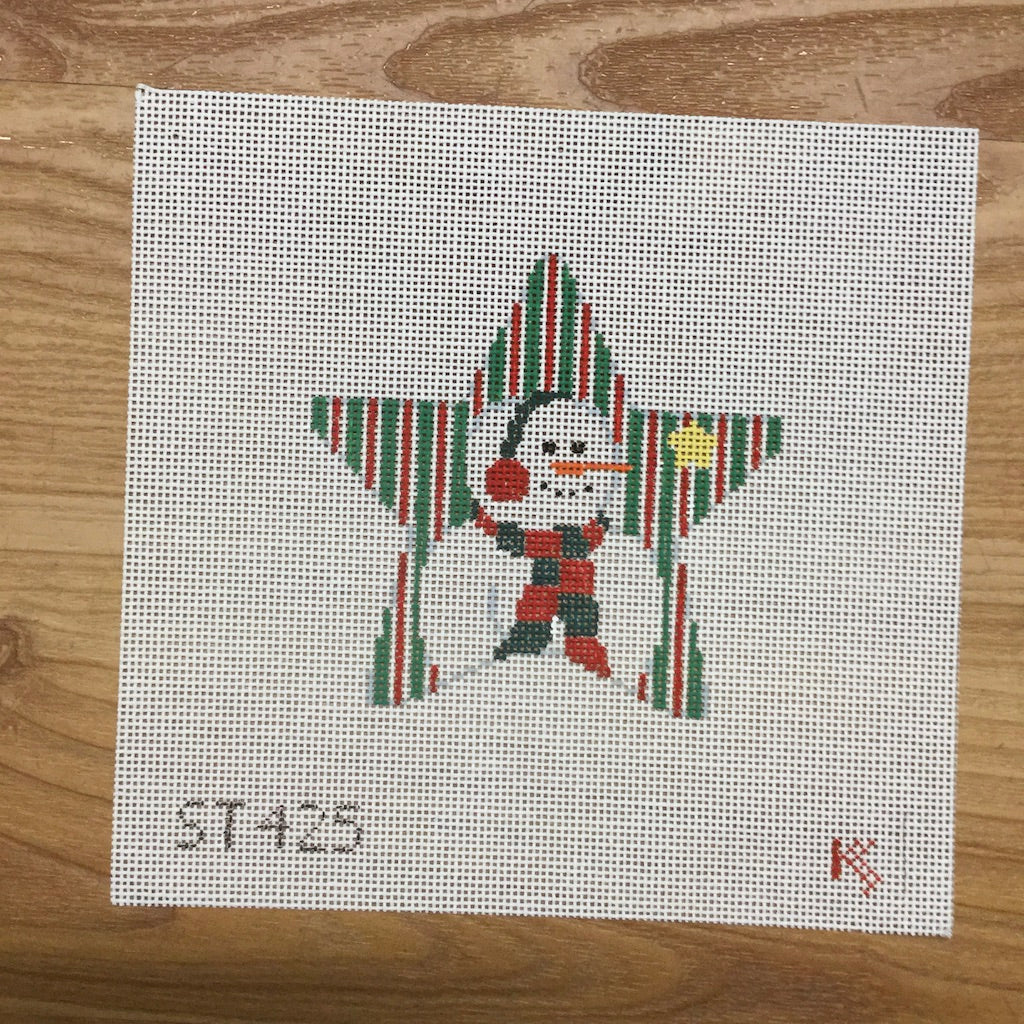 Snowman in Stripes Star Ornament Canvas - KC Needlepoint