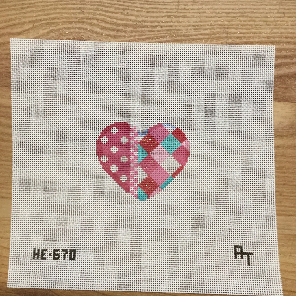Harlequin and Dots Mini Heart Canvas - KC Needlepoint