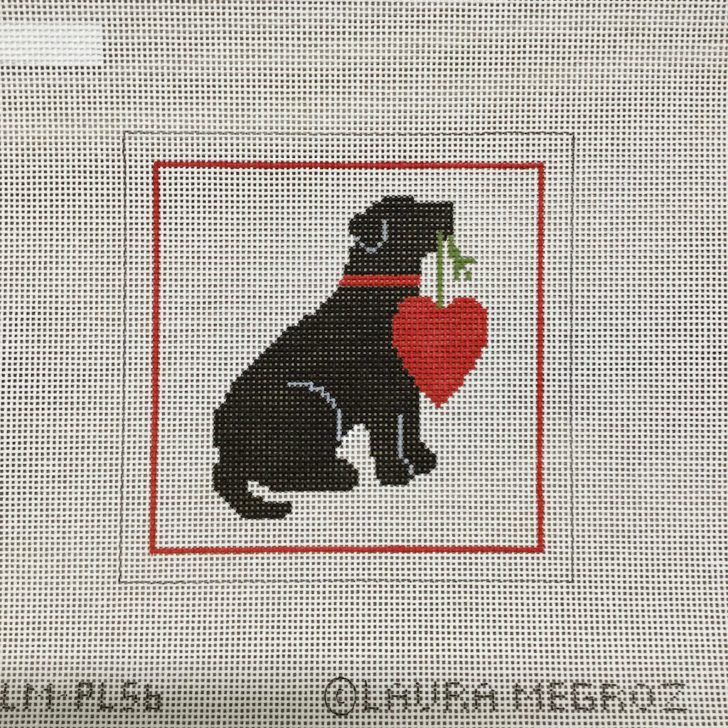 Black Lab with Heart Canvas - KC Needlepoint