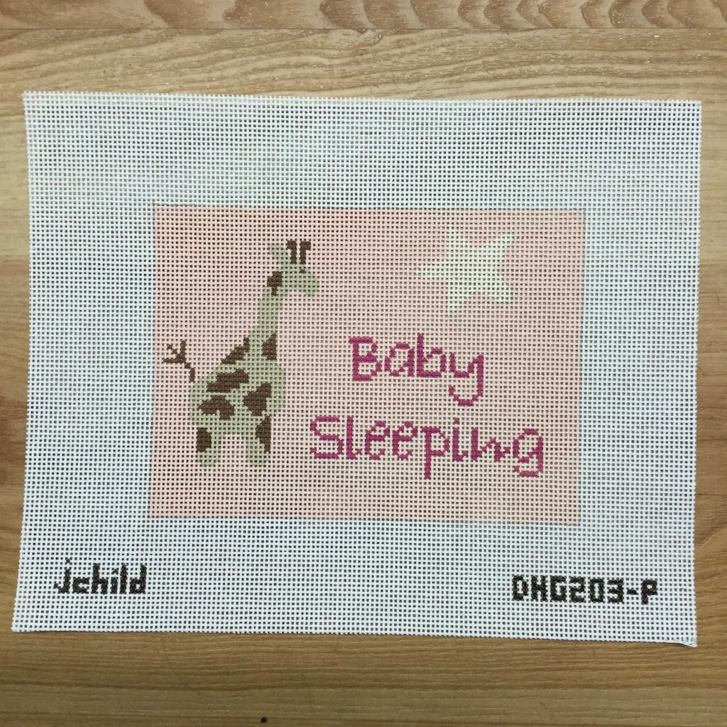 Pink Giraffe Baby Sleeping Canvas - KC Needlepoint