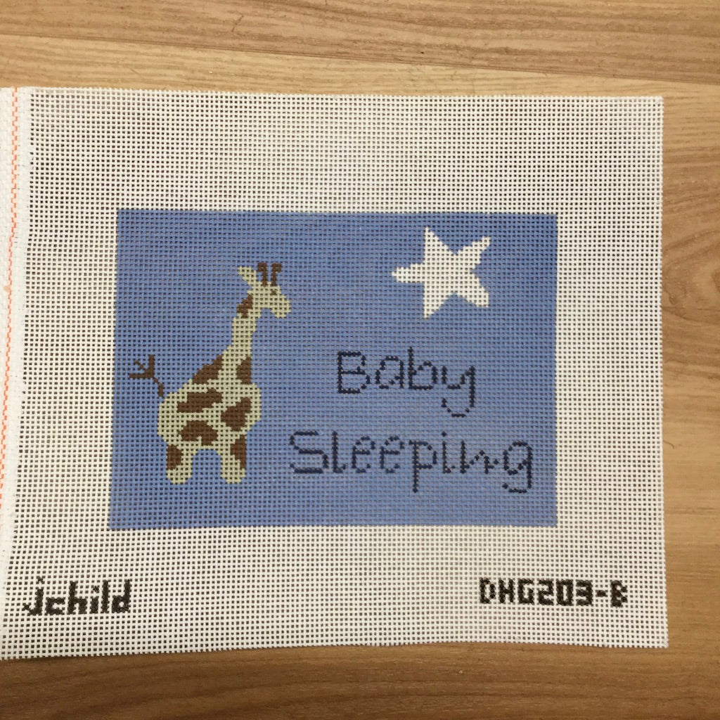 Blue Giraffe Baby Sleeping Canvas - KC Needlepoint
