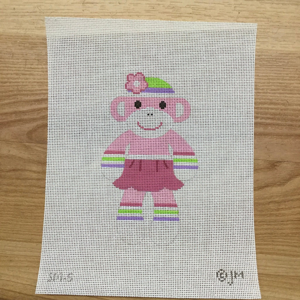 Pink Sock Monkey Canvas - KC Needlepoint