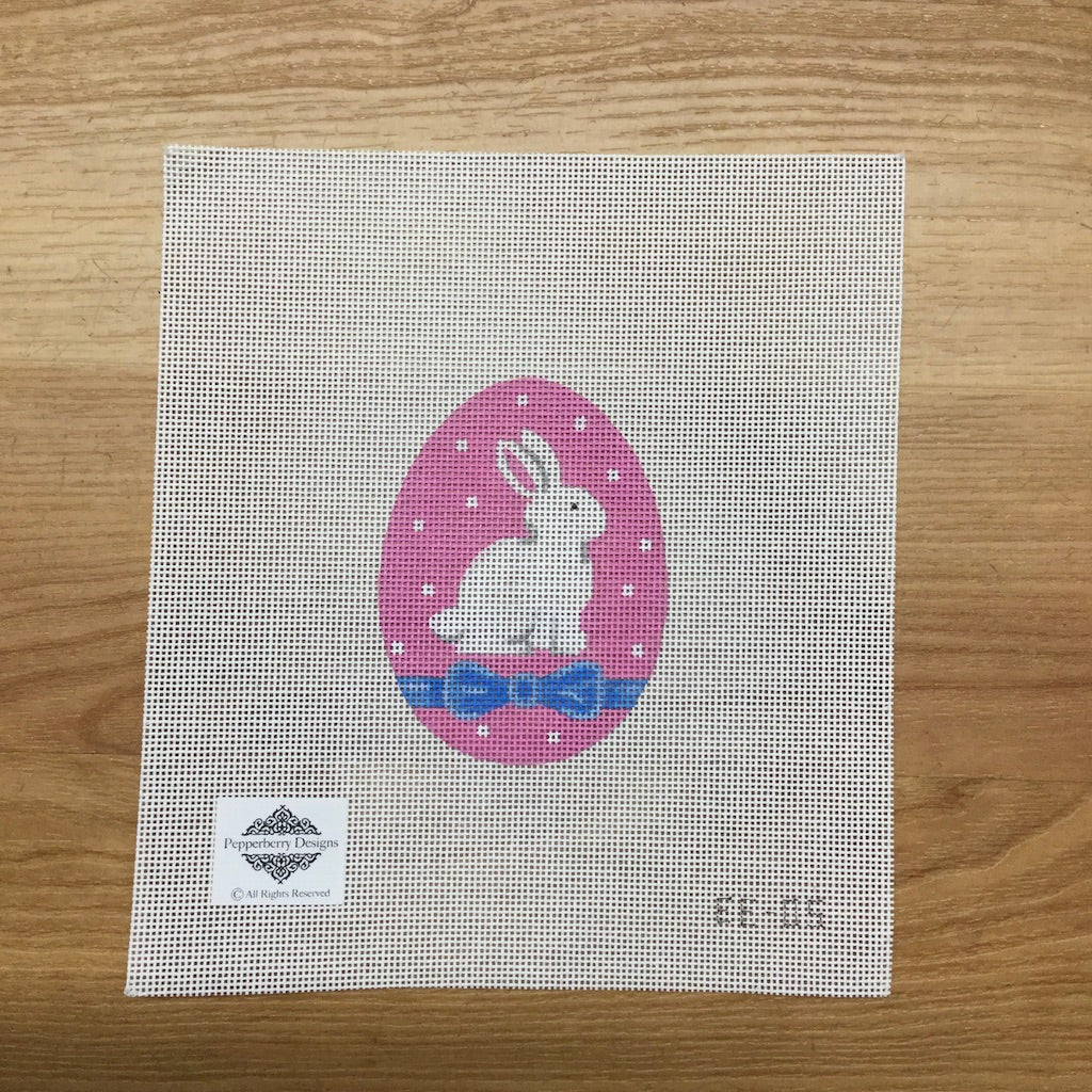 Sweet Bunny with Ribbon Egg Canvas - KC Needlepoint