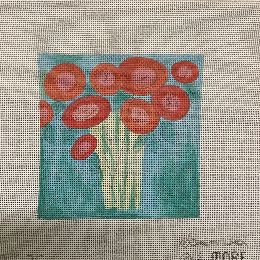Red Flowers in Vase Canvas - KC Needlepoint