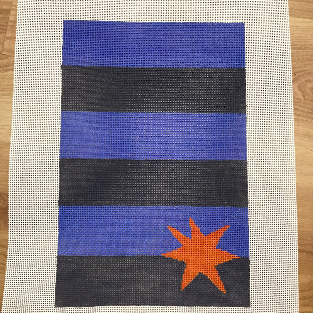 Blue Gray Stripes Orange Star Canvas - KC Needlepoint