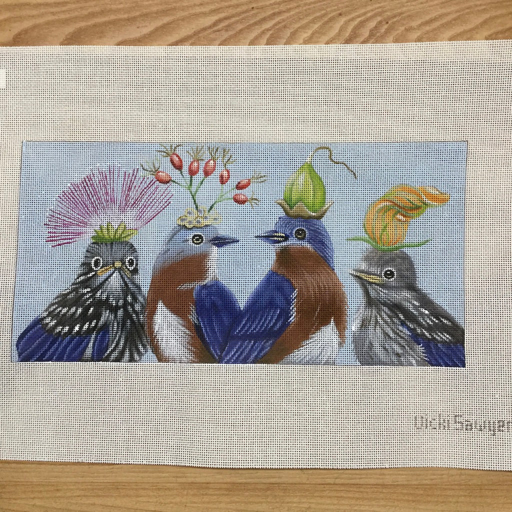 Blue Bird Family Needlepoint Canvas - KC Needlepoint