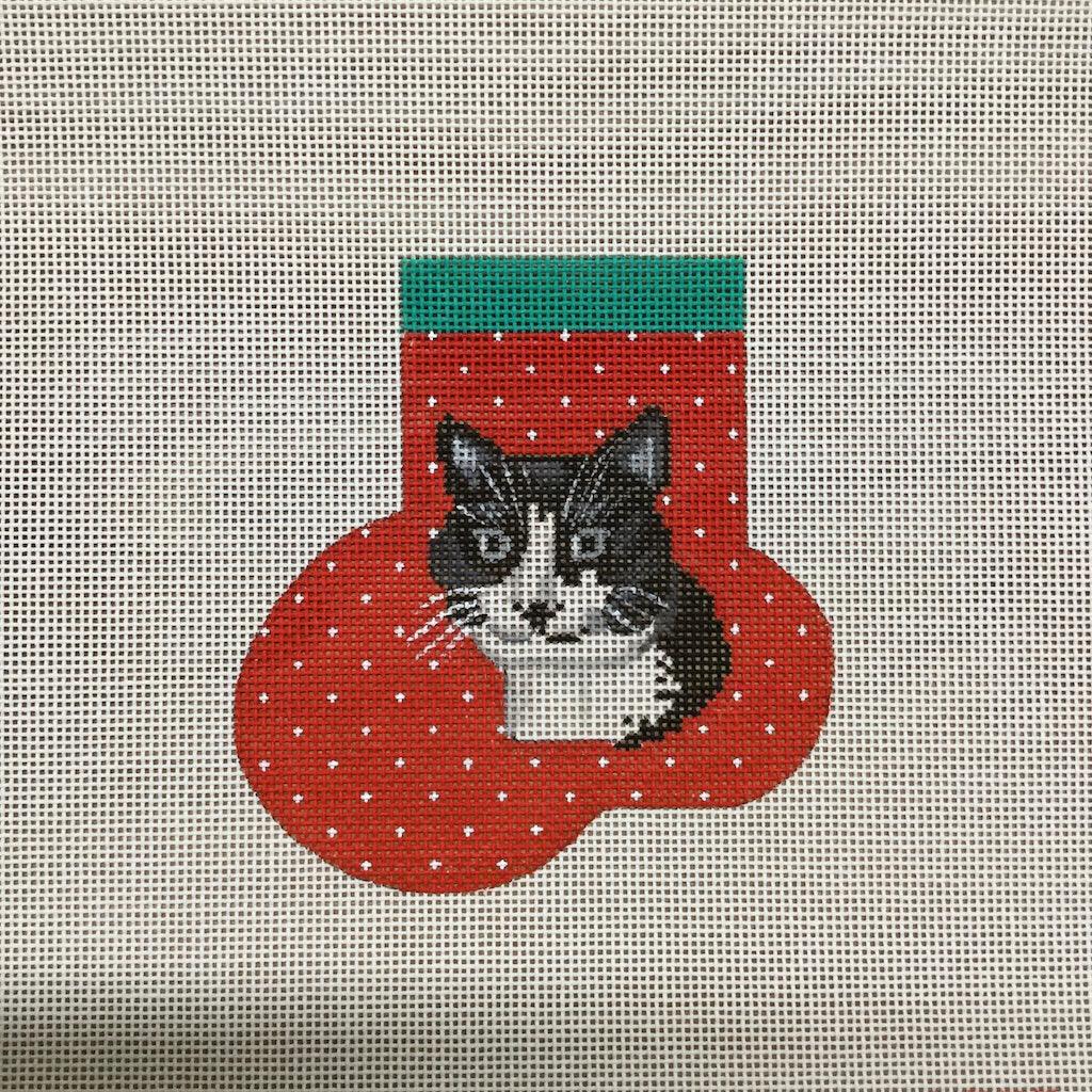 Tuxedo Cat Mini Sock Canvas - KC Needlepoint