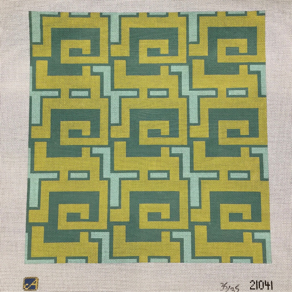 Green and Yellow Geometric Canvas - KC Needlepoint