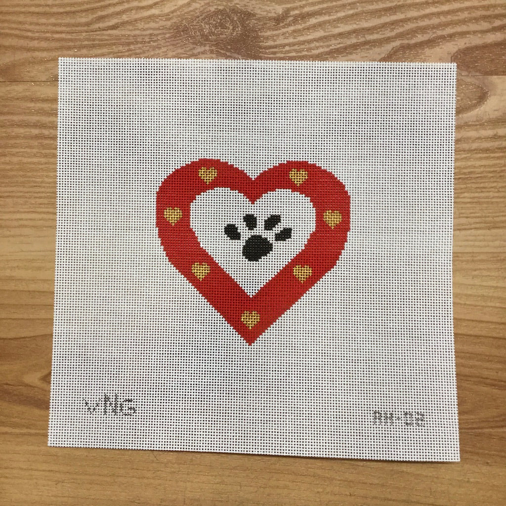 Dog Paw Heart Canvas - KC Needlepoint
