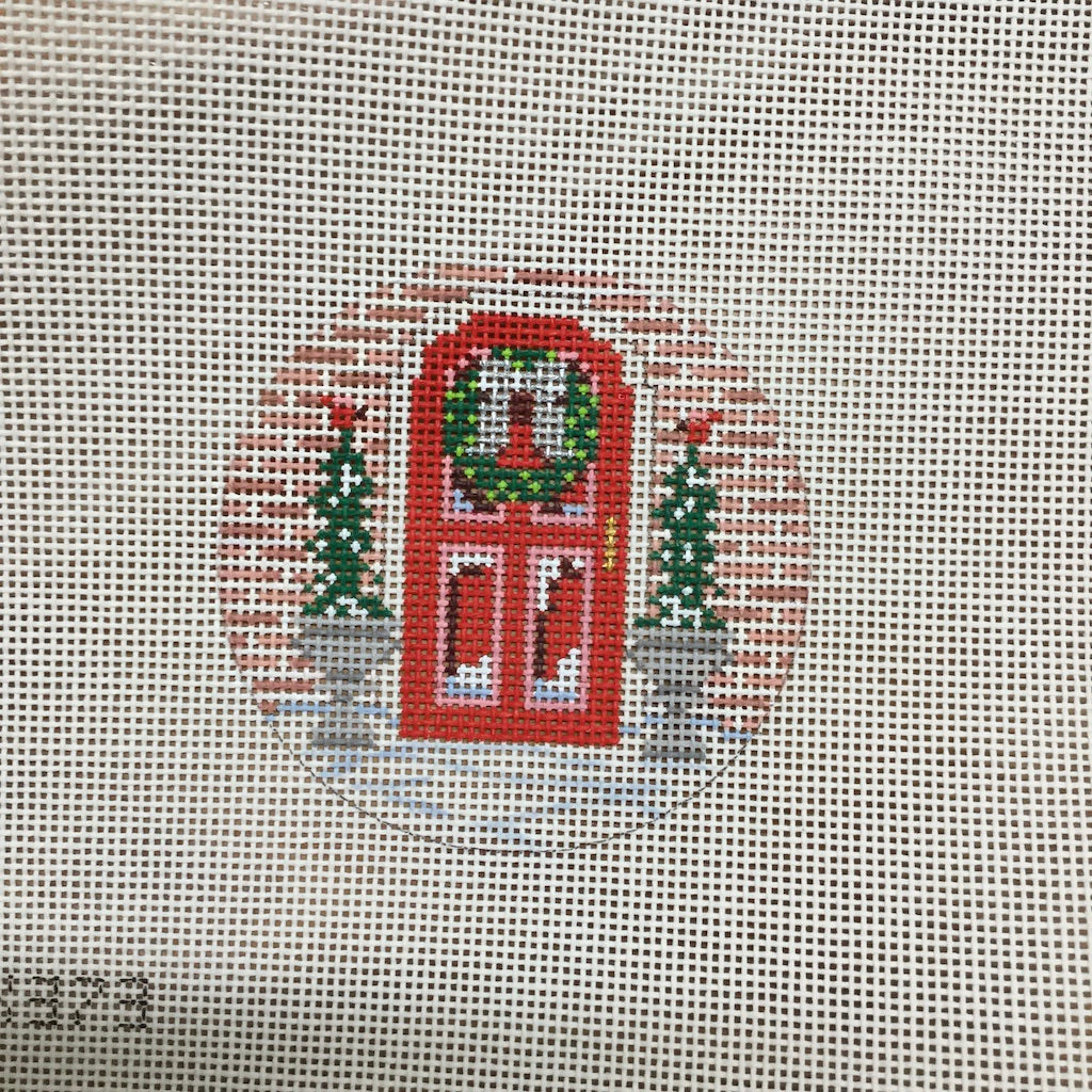 Christmas Red Door Canvas - KC Needlepoint