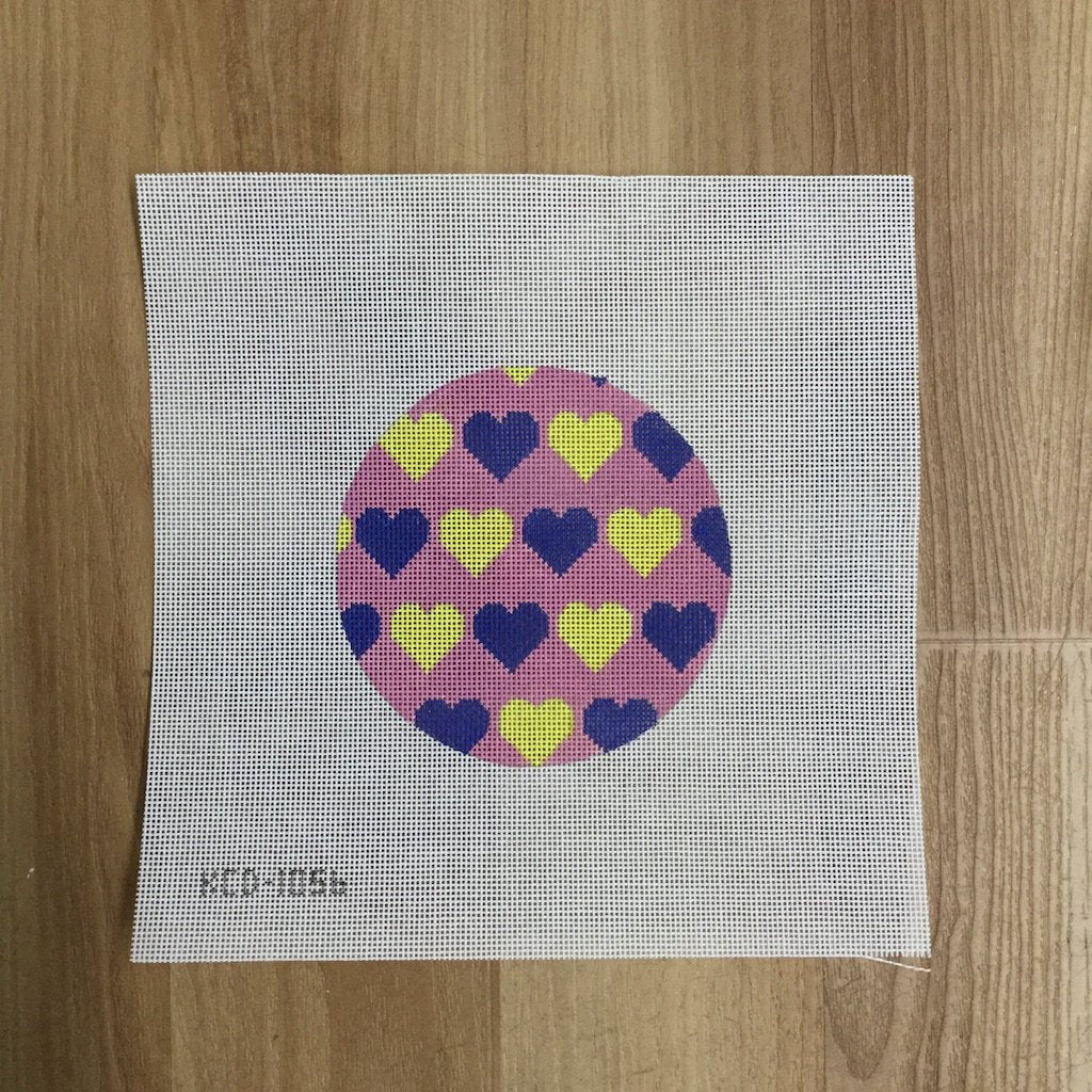Blue and Yellow Hearts Valentine Round - KC Needlepoint