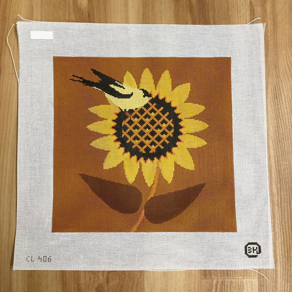 Goldfinch Sunflower Needlepoint Canvas - KC Needlepoint